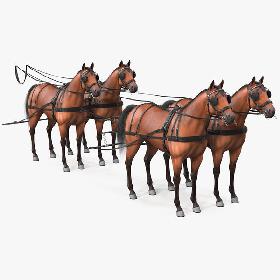 Team of Four Harness Fur Rigged 3D model